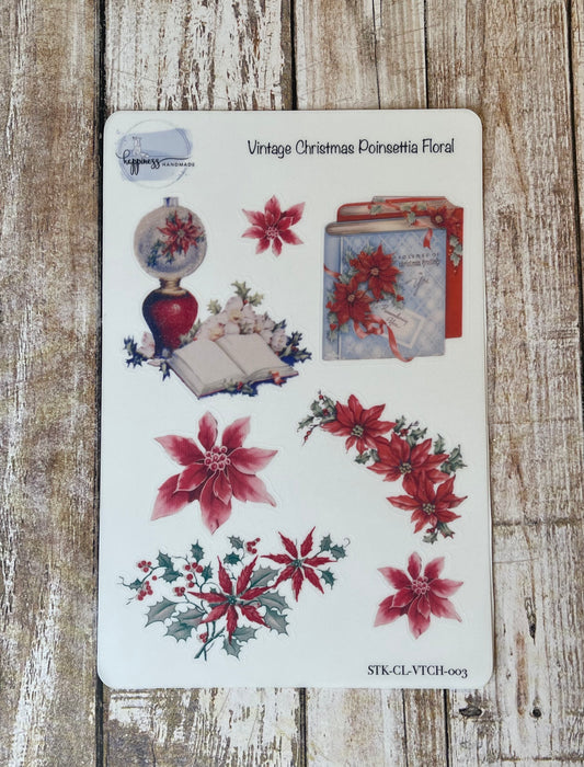 Vintage Christmas Poinsettia Floral-Sticker Sheet