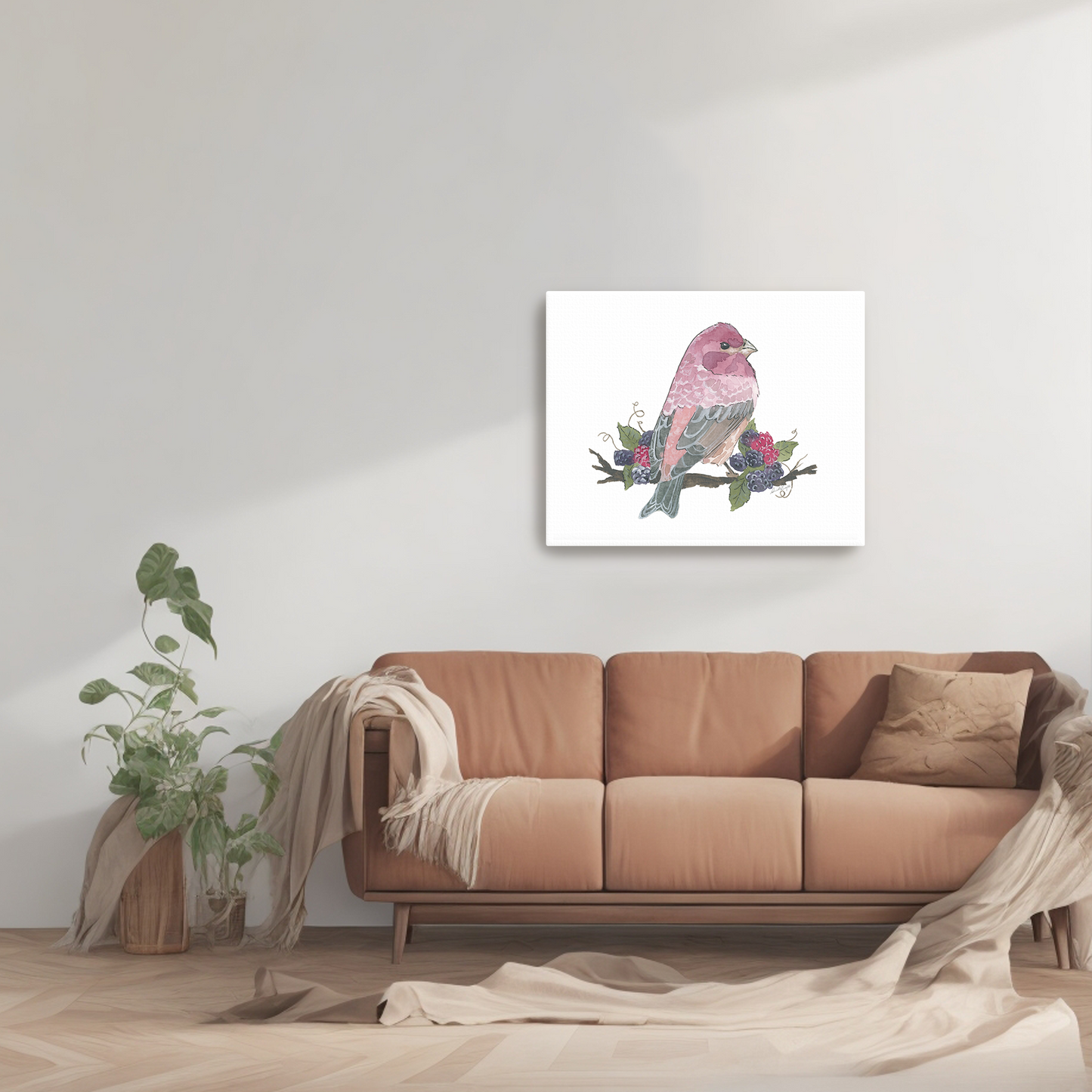 Purple Finch and Blackberries-Canvas