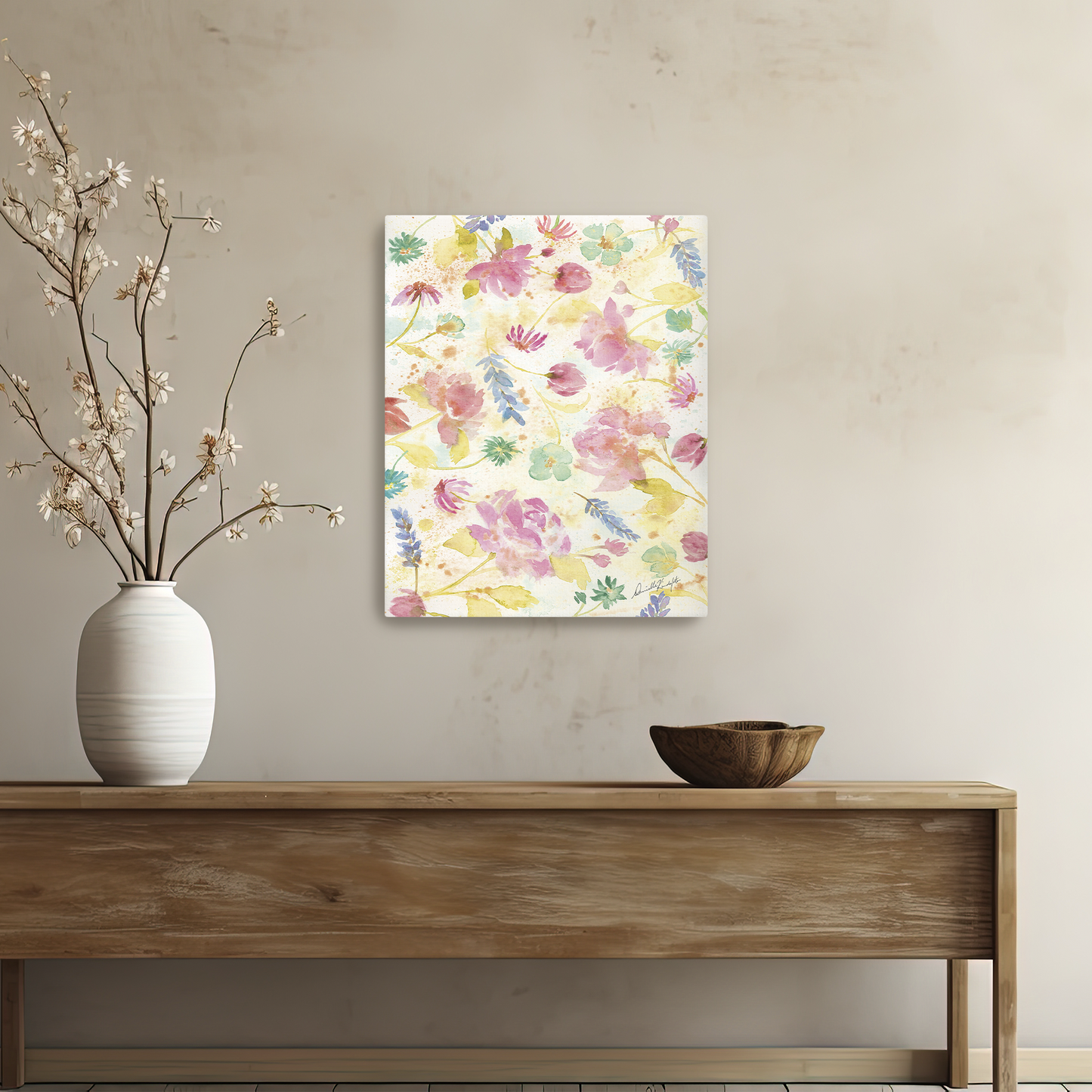 Pinky Roses and Wildflowers-Canvas