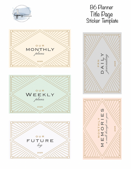 B6 Planner Title Page Sticker Template